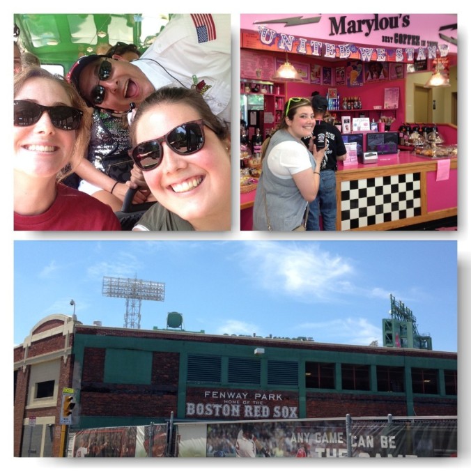 Photo-bombed by the bus driver; Marylou's pink explosion; Home of the Red Sox. 